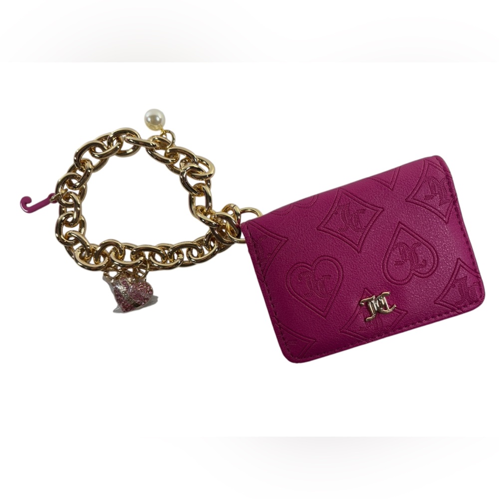 Juicy Couture Fuchsia Card key Holder with Gold Chain My Heart Belongs To Juicy